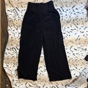 Black Ribbed Wide-Leg Lounge Pants